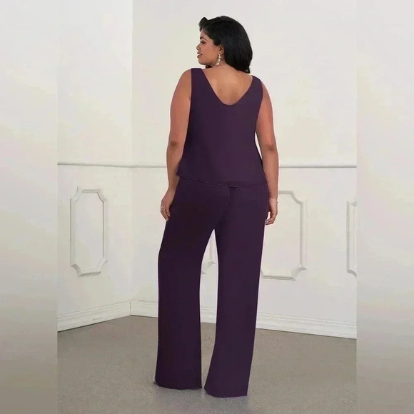 Azazie Mother of the Bride Jumpsuit Pantsuit Sequins Chiffon Dress Royal Purple - Picture 3 of 9